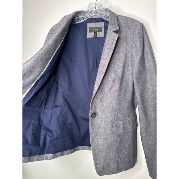 J. Crew one button preppy blazer 100% cotton structured chambray Blue 8 - Picture 11 of 12